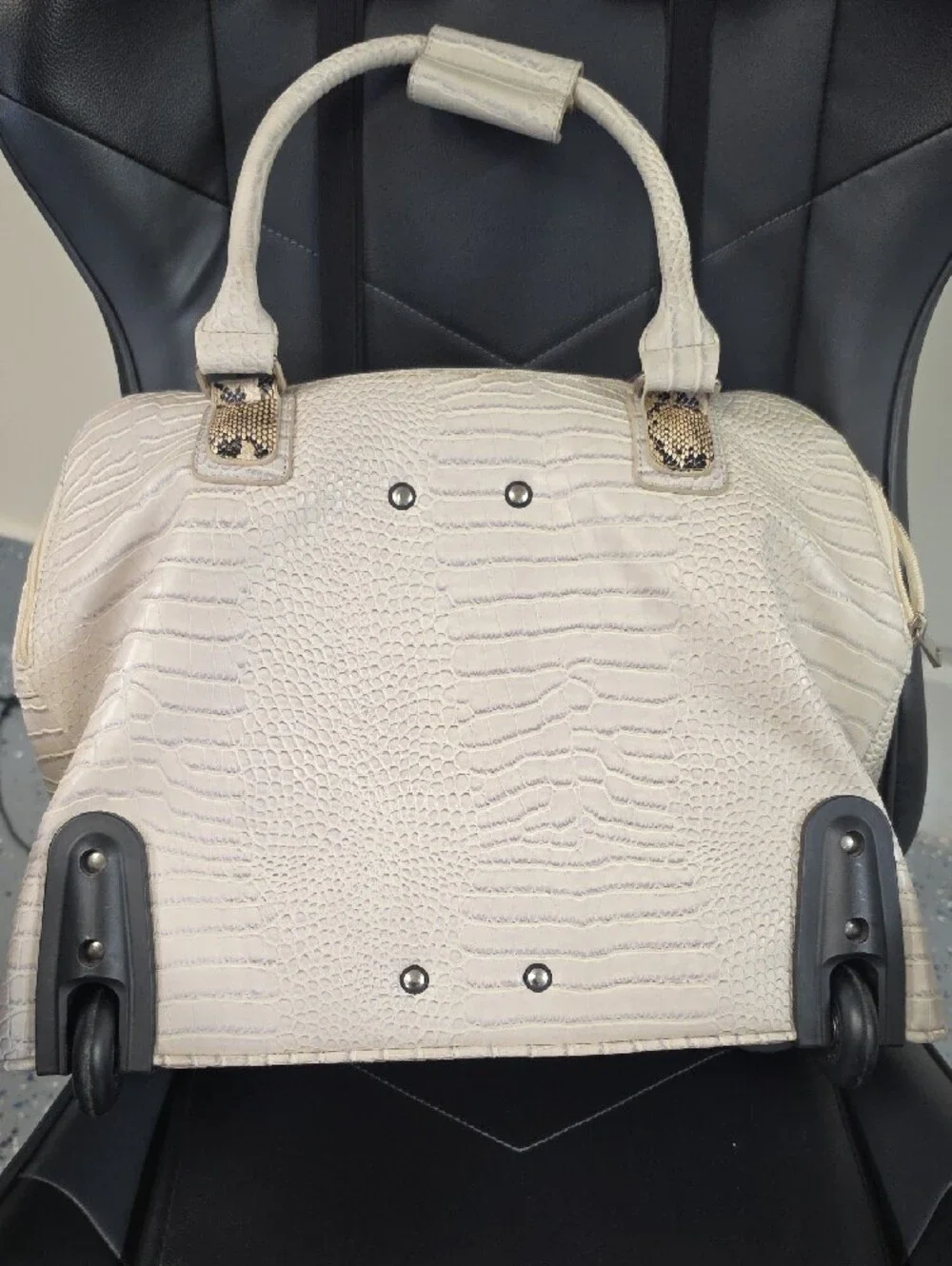 Cabrelli & CO White Mixed-Texture Satchel Bag with Tan Accent - Women's Handbag